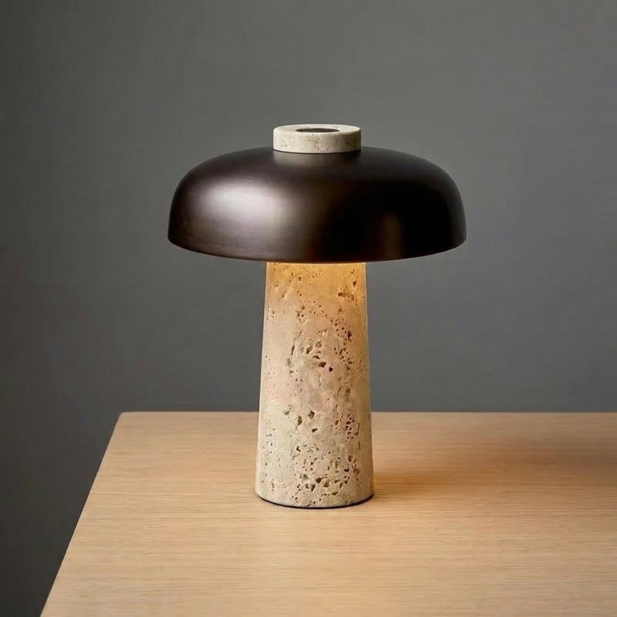 Travertine Mushroom Table Lamp With Modern Design, 15 Inches Tall | Temsk