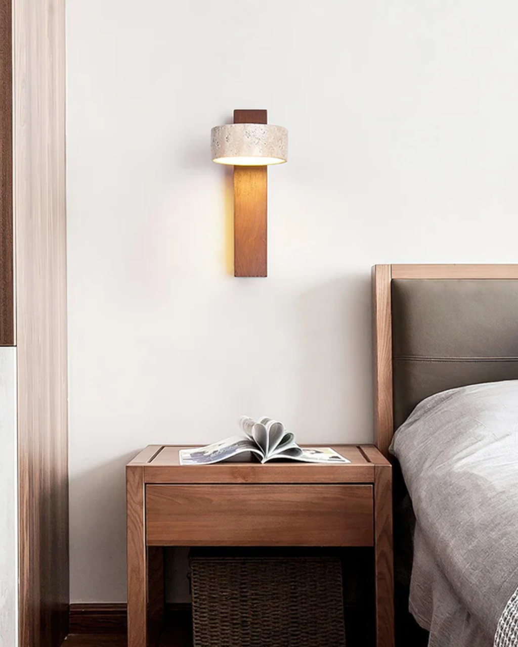 Travertin-Wandlampe im modernen Stein-Holz-Wandleuchten-Stil | Temsk