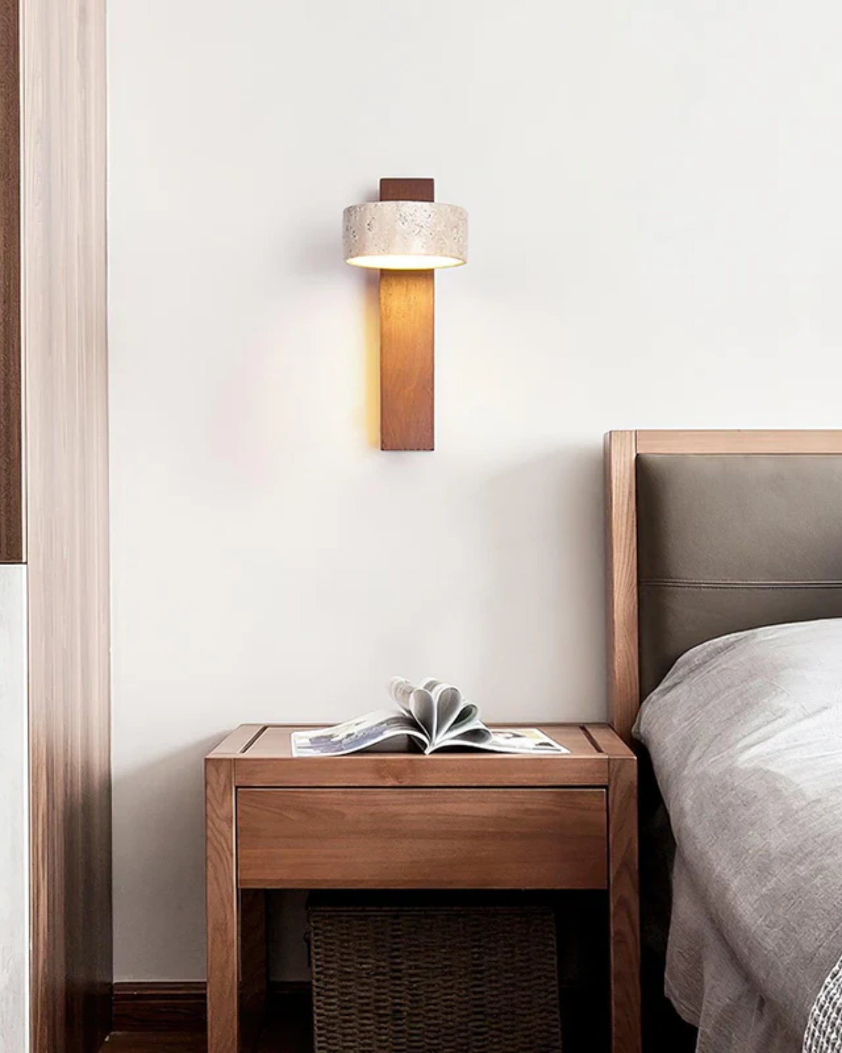 Travertin-Wandlampe im modernen Stein-Holz-Wandleuchten-Stil | Temsk