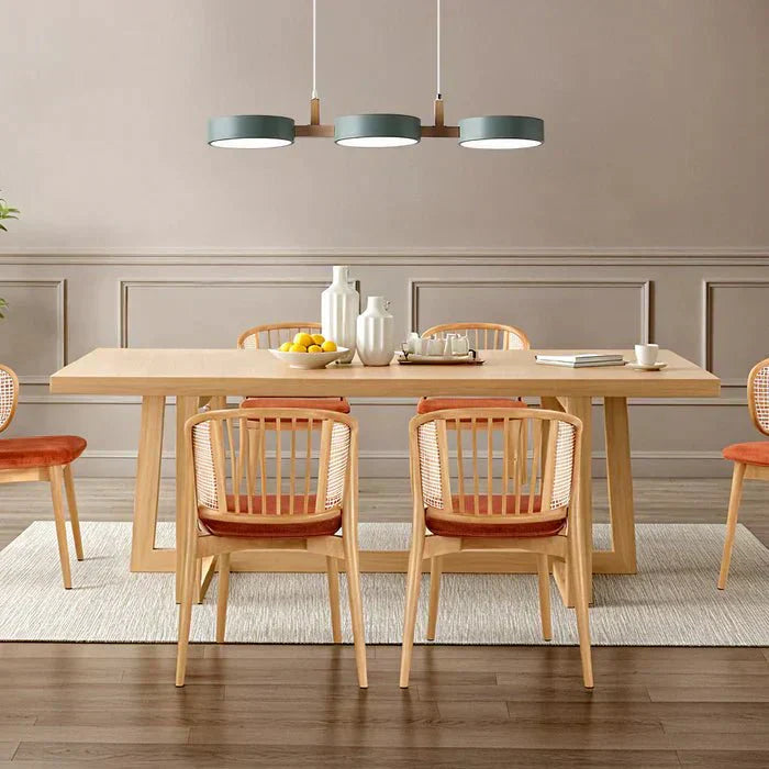 Pendant Light With Wooden Frame And Triple Circular Shades | Temsk
