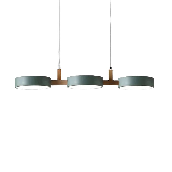 Pendant Light With Wooden Frame And Triple Circular Shades | Temsk
