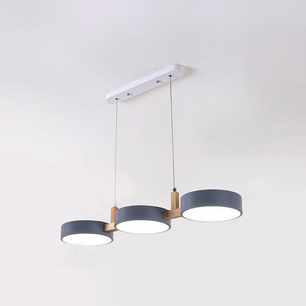 Pendant Light With Wooden Frame And Triple Circular Shades | Temsk