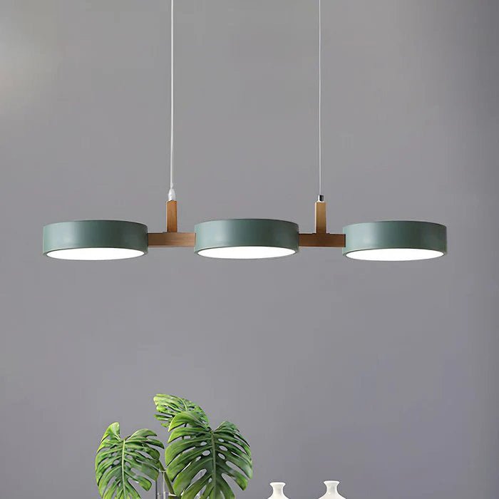 Pendant Light With Wooden Frame And Triple Circular Shades | Temsk
