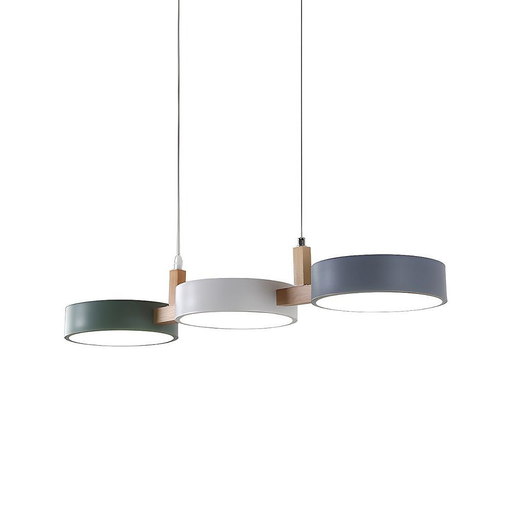 Pendant Light With Wooden Frame And Triple Circular Shades | Temsk