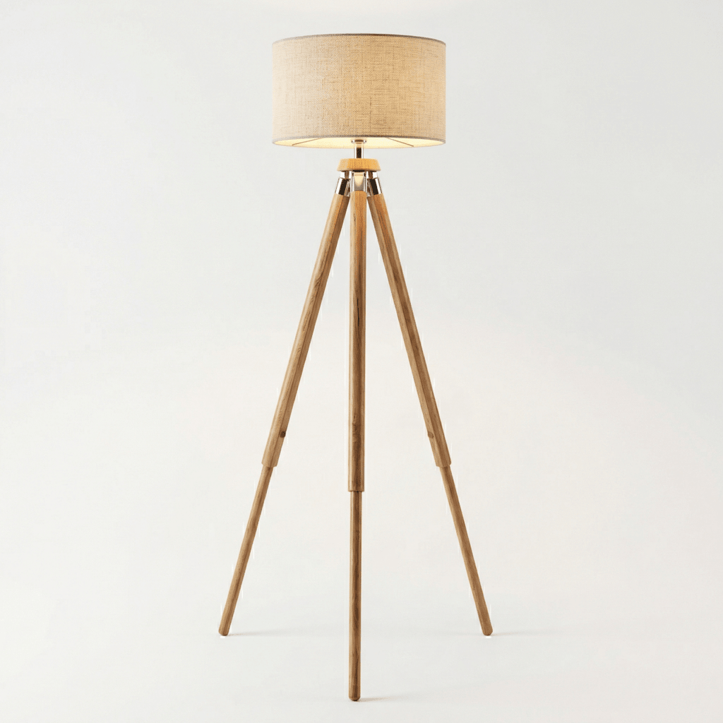 Gulvlampe med stofskærm og tripod med justerbar højde, 60 tommer | Temsk
