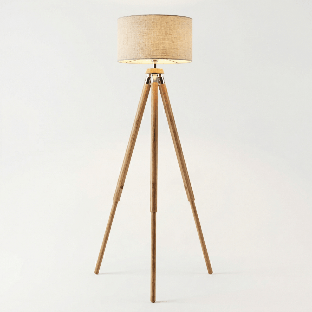 Gulvlampe med stofskærm og tripod med justerbar højde, 60 tommer | Temsk