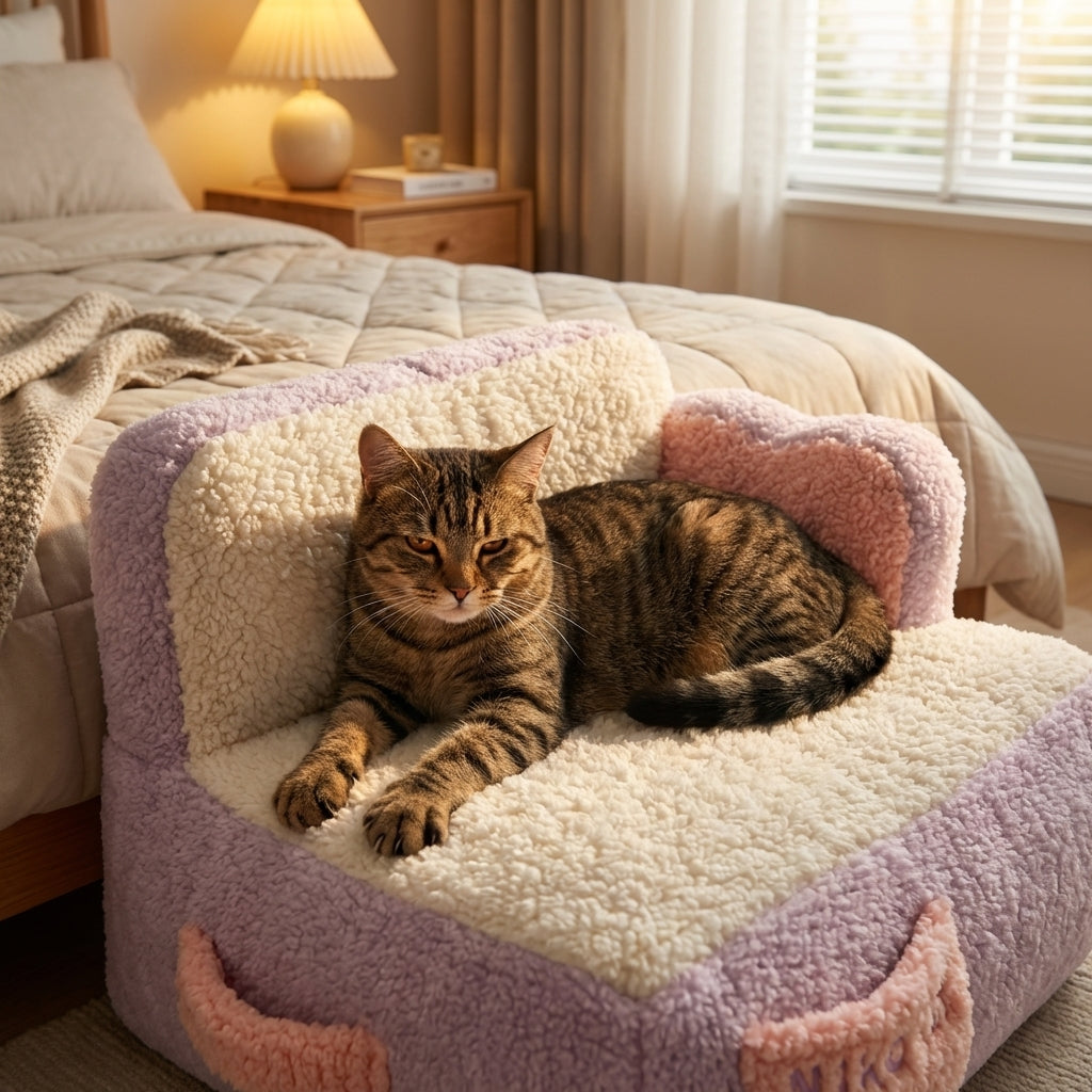 Two-Tone Fabric And Cotton Cat Sofa Bed With Removable Cover 53x45x37cm | Temsk