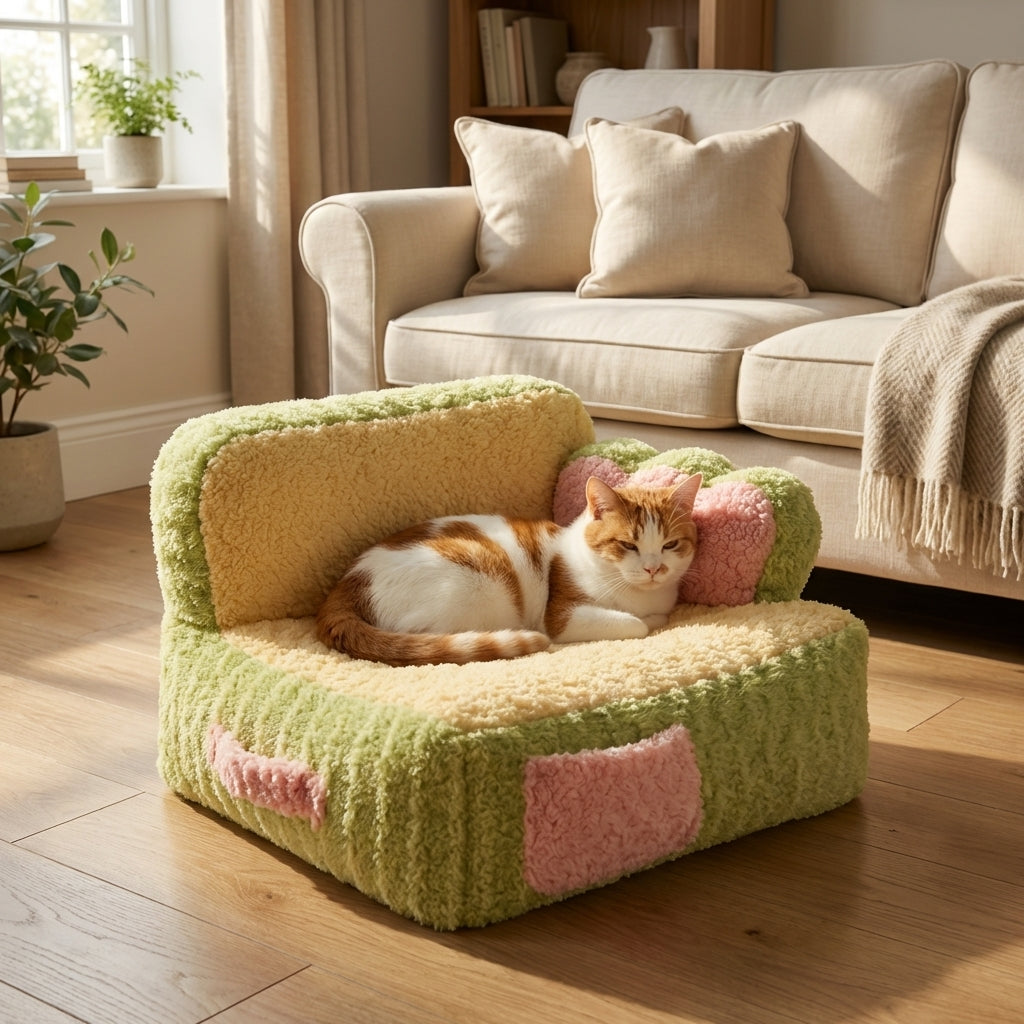 Two-Tone Fabric And Cotton Cat Sofa Bed With Removable Cover 53x45x37cm | Temsk