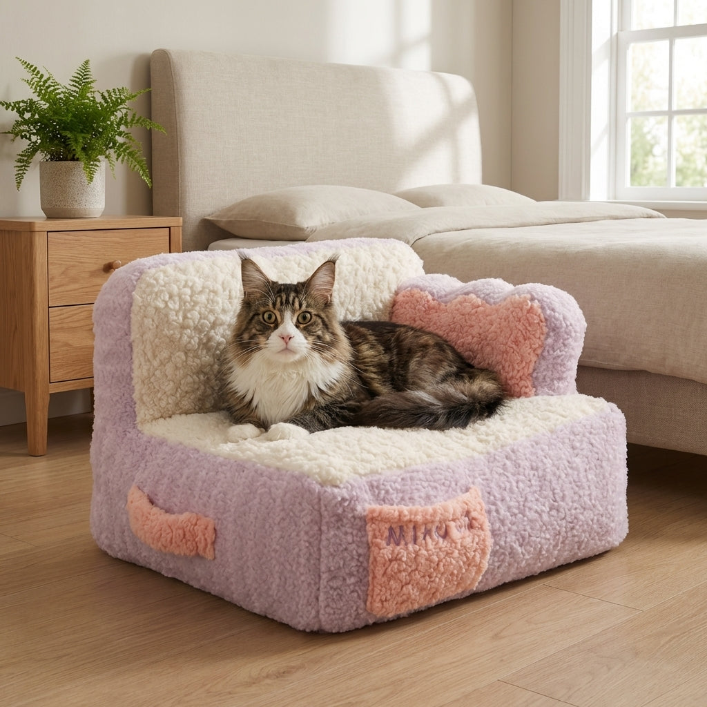 Two-Tone Fabric And Cotton Cat Sofa Bed With Removable Cover 53x45x37cm | Temsk