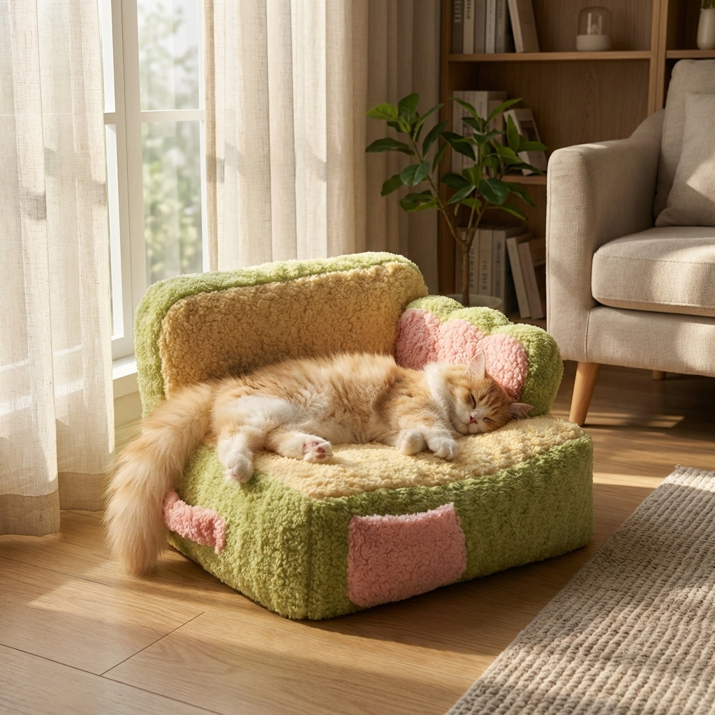 Two-Tone Fabric And Cotton Cat Sofa Bed With Removable Cover 53x45x37cm | Temsk