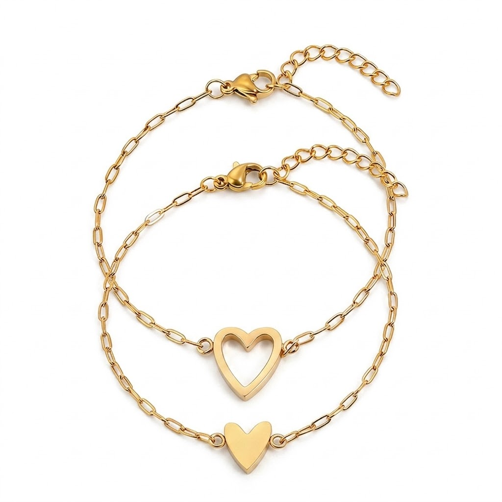 Couple Heart Chain Adjustable Bracelet For Matching Jewelry | Temsk