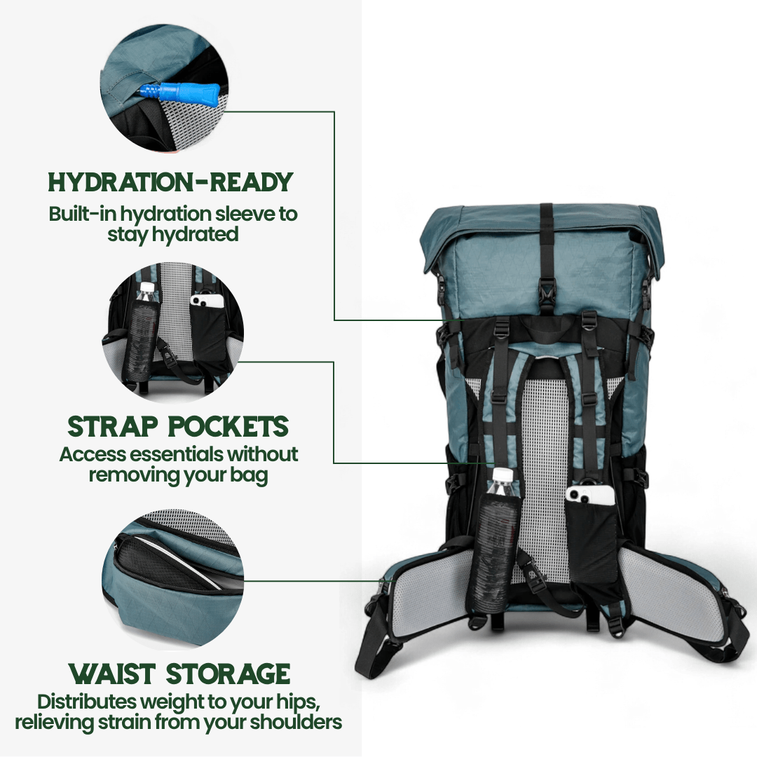 AeroTrail 50L Ultralight Expandable Adventure Backpack With Rolltop | Temsk