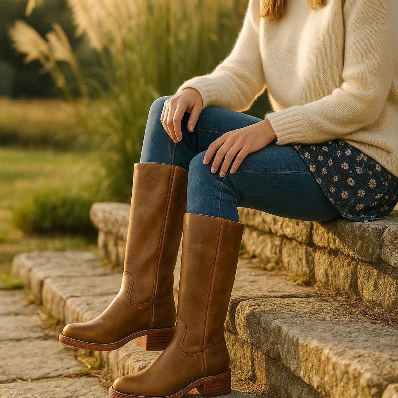 Aurelle Timeless Women's Leather Boots With Block Heel And Classic Design | Temsk