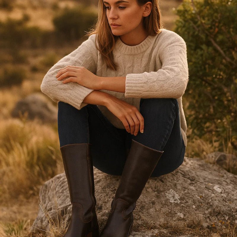 Aurelle Timeless Women's Leather Boots With Block Heel And Classic Design | Temsk