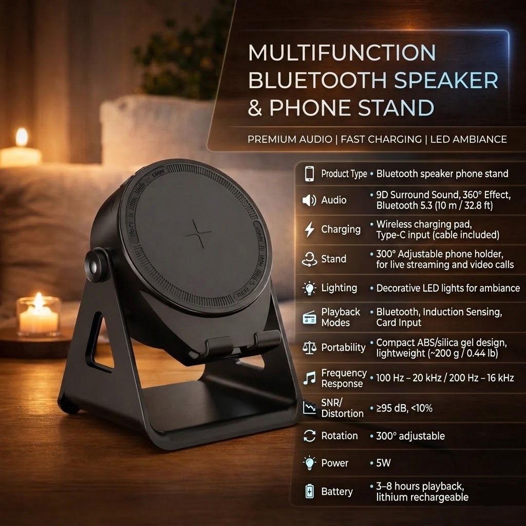 Wireless Charger With Bluetooth Speaker And Induction Phone Stand | Temsk