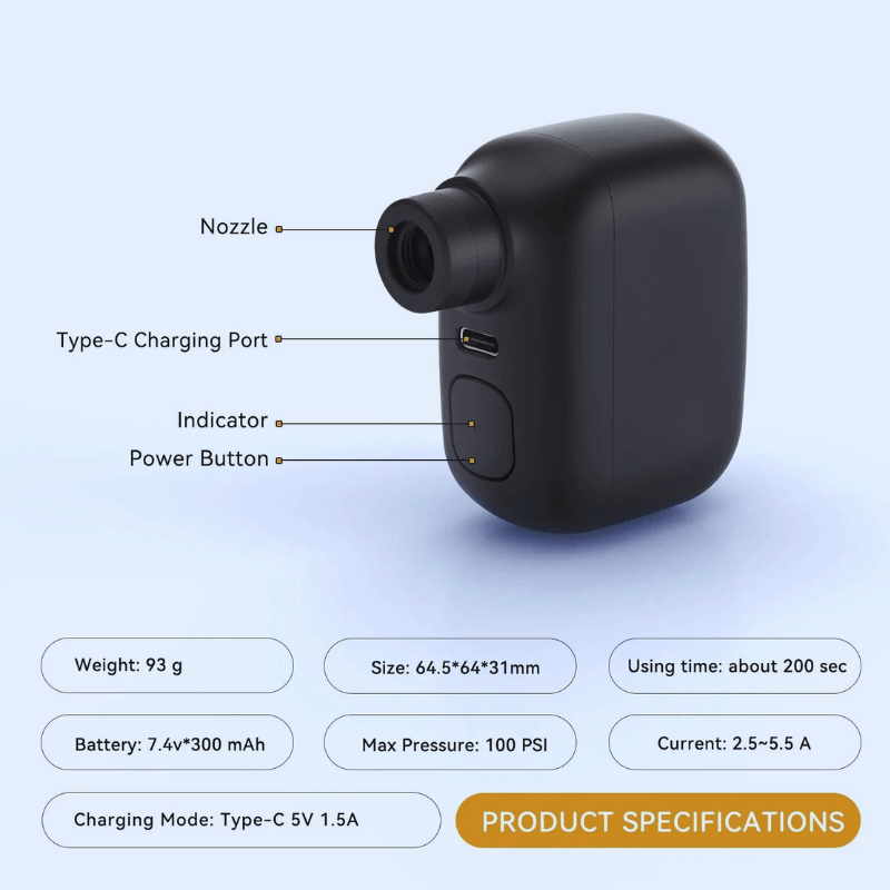 Rechargeable Mini Portable Bike Pump With 100 PSI And USB C | Temsk