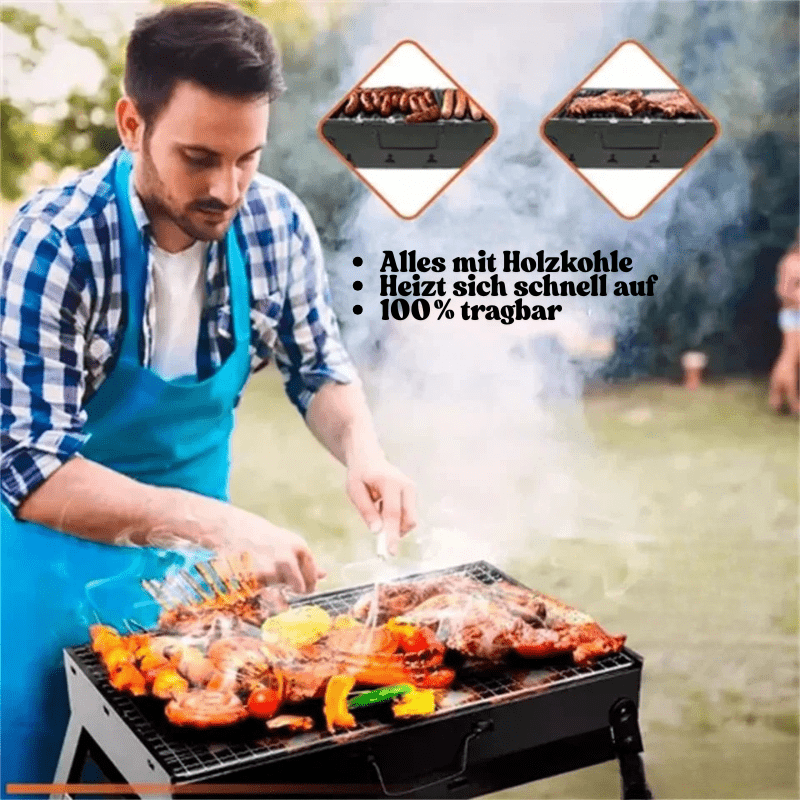 TrailBlaze Stainless Steel Charcoal Barbecue, Compact Outdoor Grill For Camping | Temsk