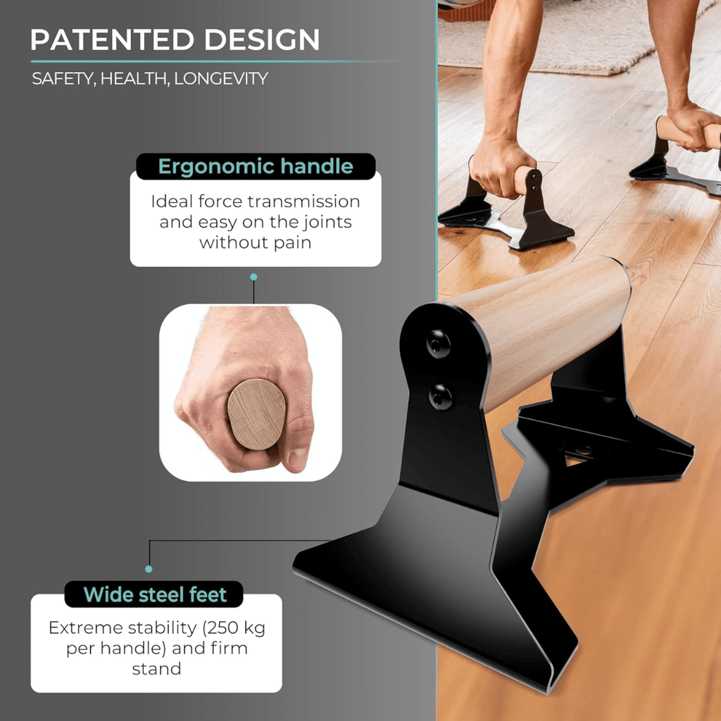 ZenGrip Ergonomic Wooden Parallettes For Push Ups With Steel Core | Temsk