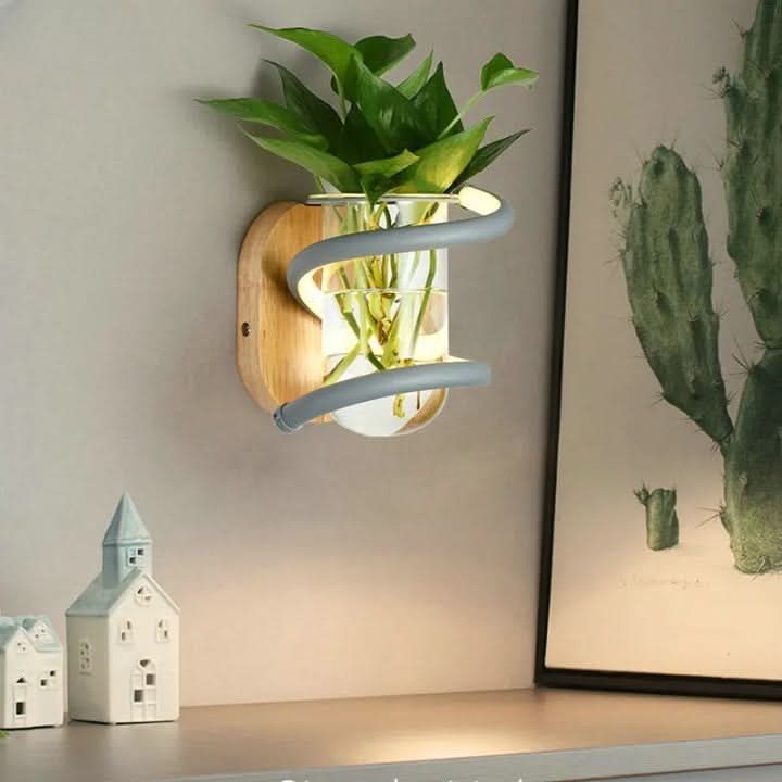 TimberGlow Wooden LED Wall Light With Built-In Vase Holder | Temsk