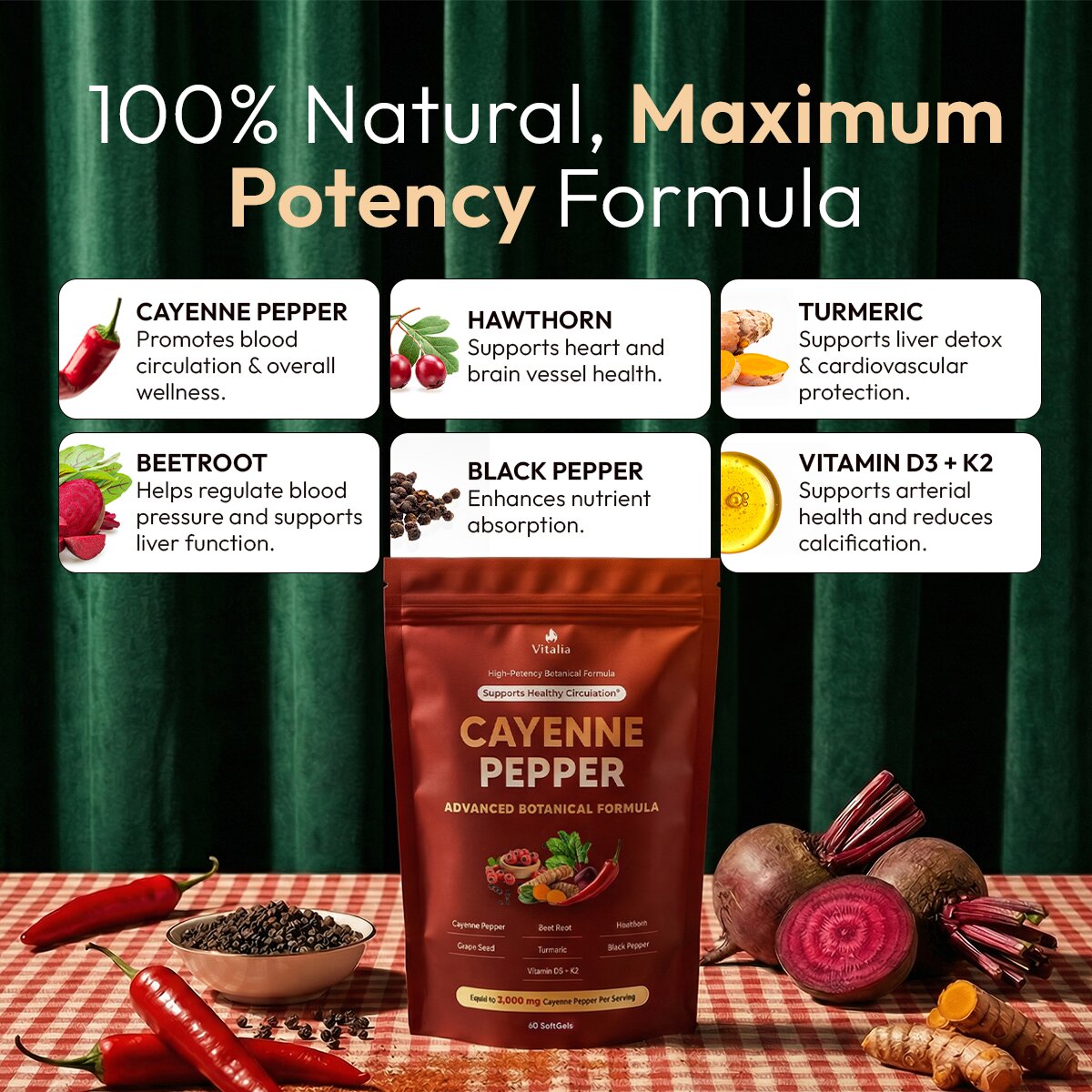 Cayenne Pepper Softgels for Circulation Support | Temsk