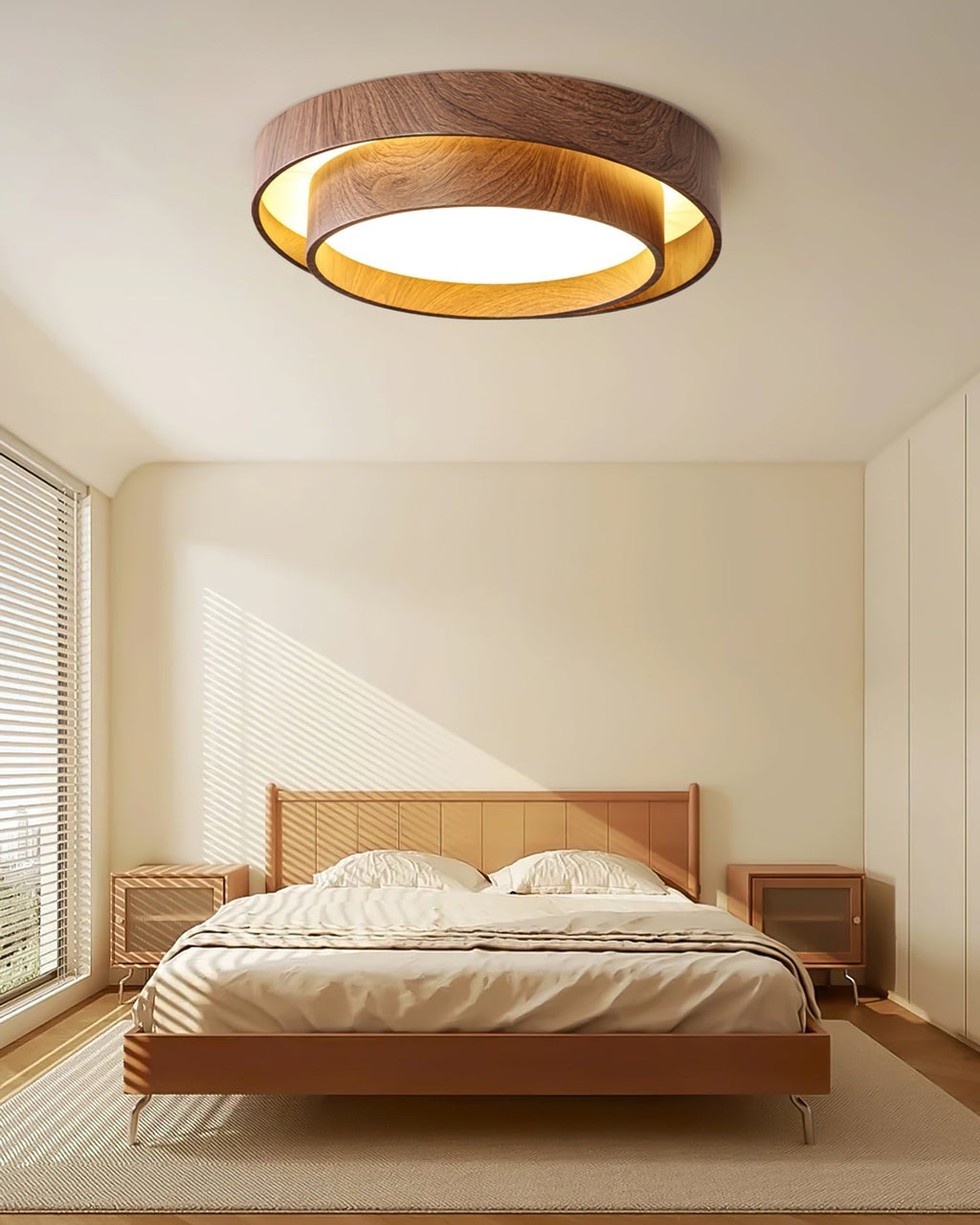 Vaako Walnuss-Finish moderne LED-Deckenlampe für Wohnräume | Temsk