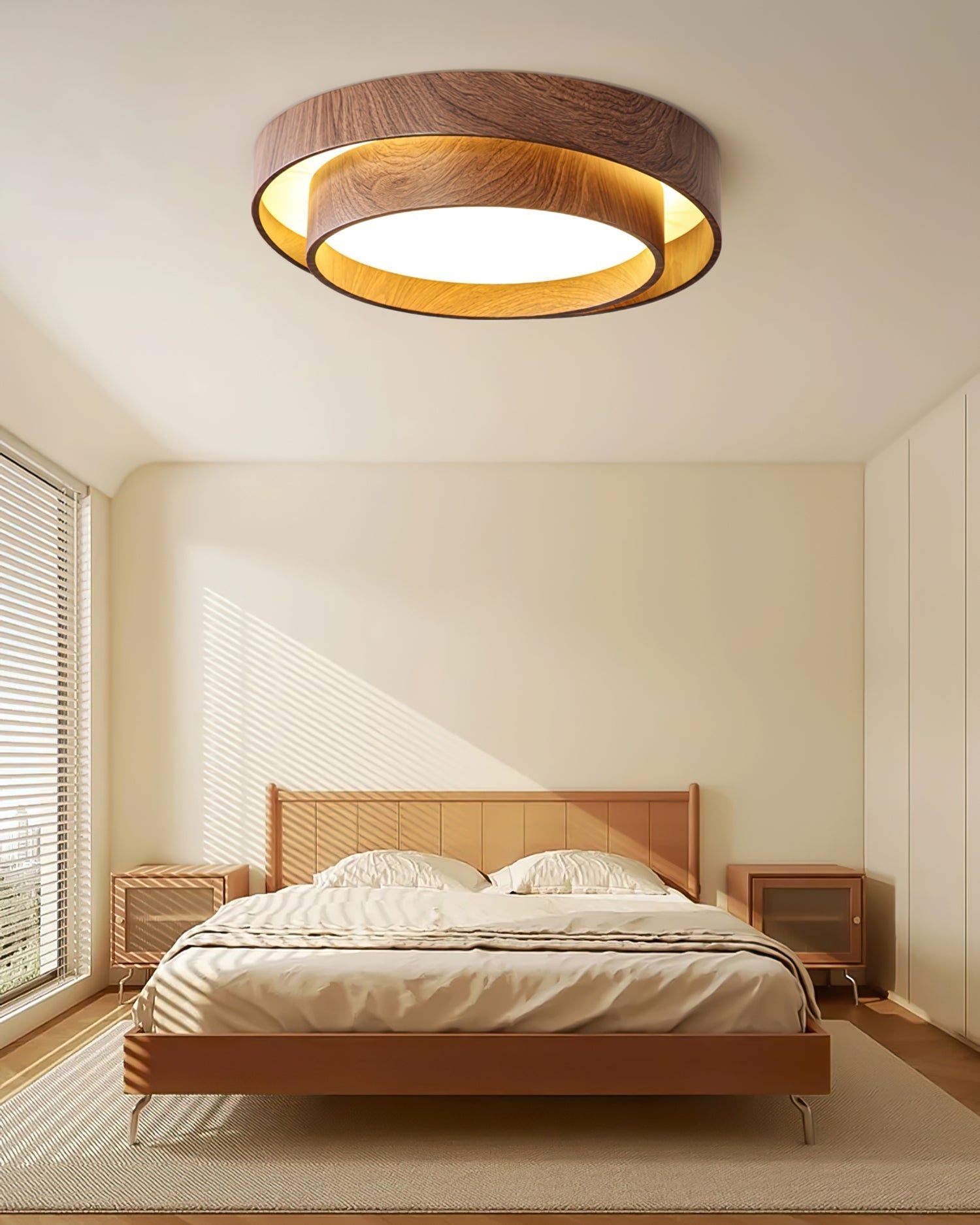 Vaako Walnuss-Finish moderne LED-Deckenlampe für Wohnräume | Temsk