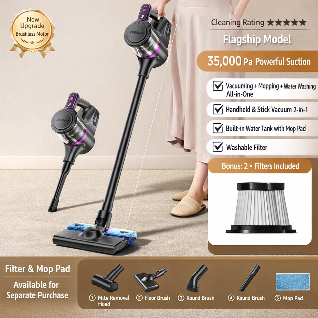 Rechargeable Stick Vacuum Cleaner With LED Display And Floor Brush | Temsk