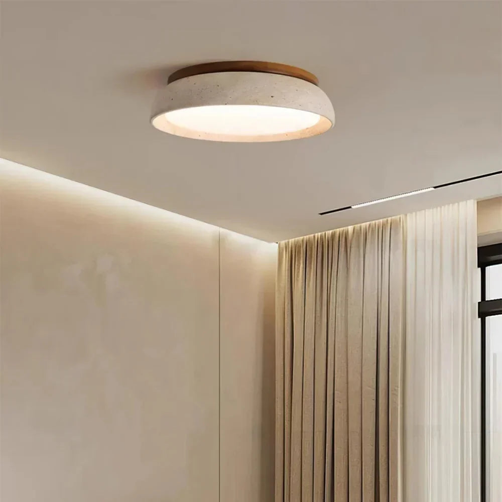 Travertine Round Ceiling Lamp With Warm Diffused LED Light | Temsk