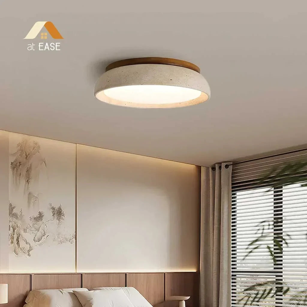 Travertine Round Ceiling Lamp With Warm Diffused LED Light | Temsk