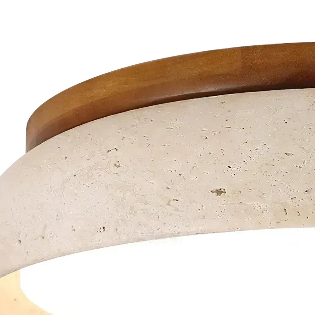 Travertine Round Ceiling Lamp With Warm Diffused LED Light | Temsk