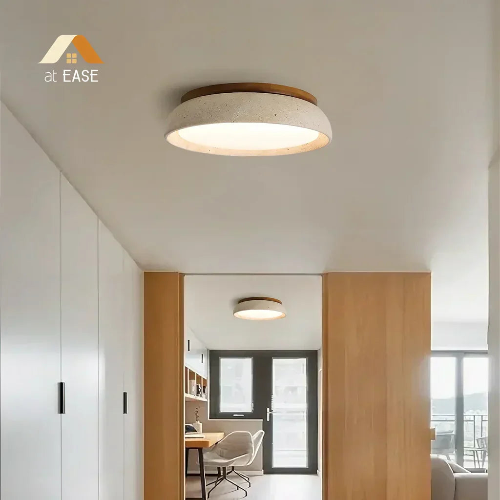 Travertine Round Ceiling Lamp With Warm Diffused LED Light | Temsk