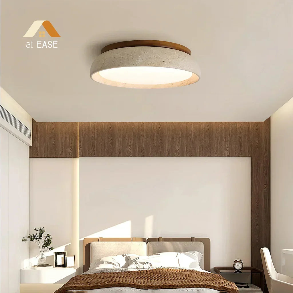 Travertine Round Ceiling Lamp With Warm Diffused LED Light | Temsk