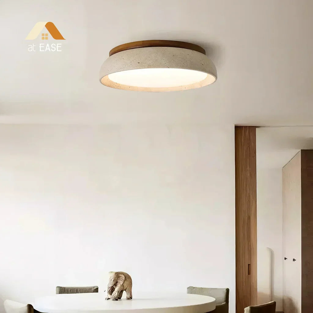 Travertine Round Ceiling Lamp With Warm Diffused LED Light | Temsk