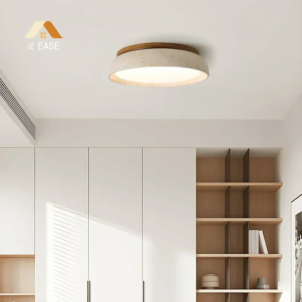 Travertine Round Ceiling Lamp With Warm Diffused LED Light | Temsk