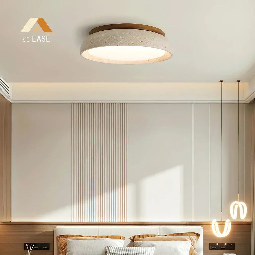 Travertine Round Ceiling Lamp With Warm Diffused LED Light | Temsk