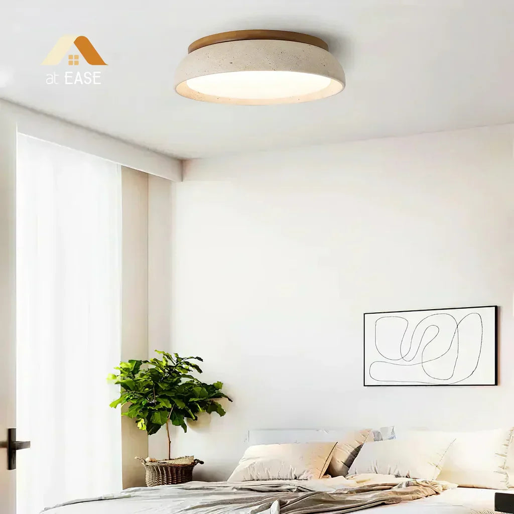 Travertine Round Ceiling Lamp With Warm Diffused LED Light | Temsk