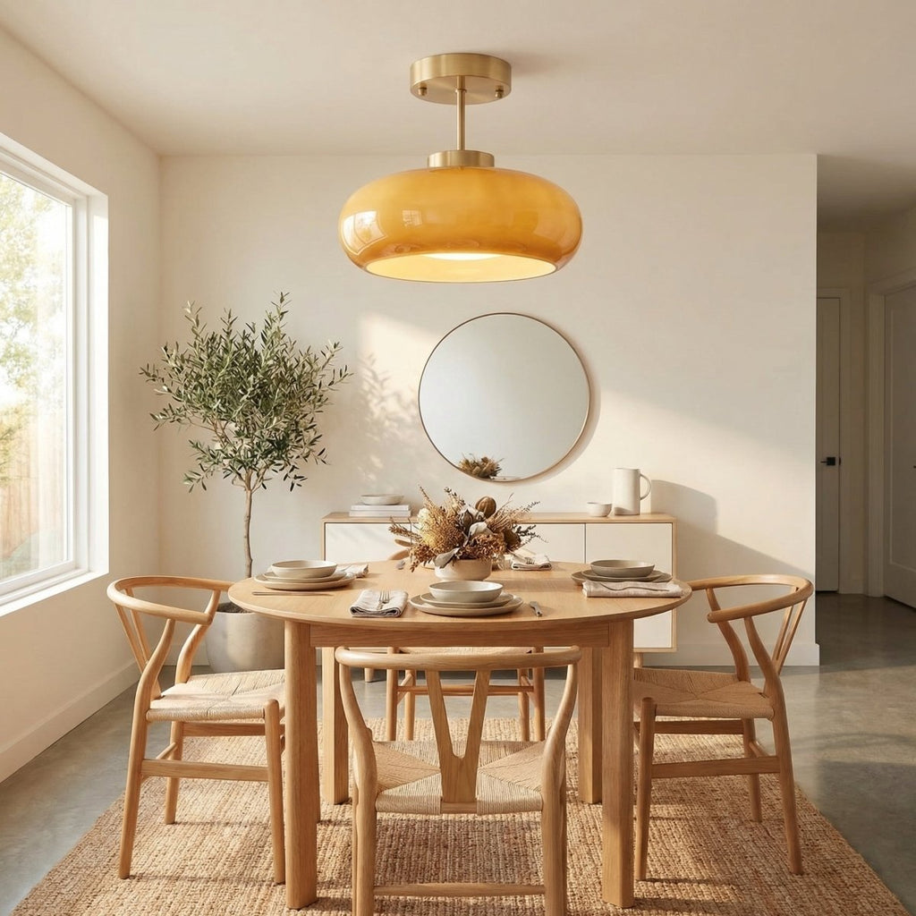 Nordic Style Vintage Copper And Amber Glass Ceiling Light Fixture | Temsk