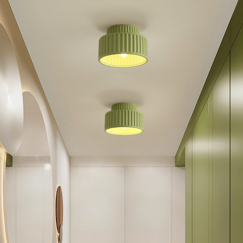 Ribbed Resin Ceiling Light E27 White Compact Retro Design Lamp For Living Room | Temsk