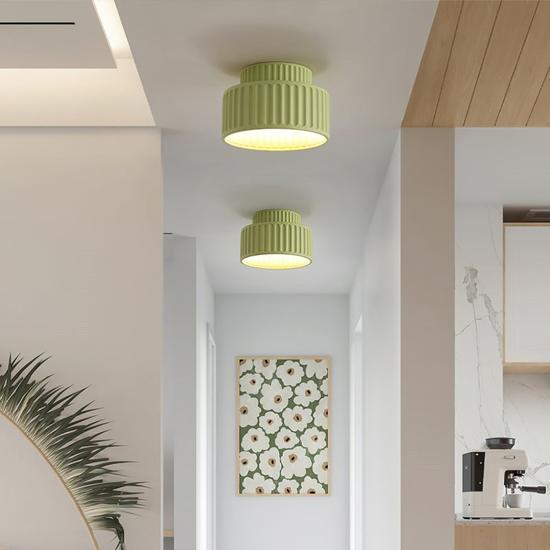 Ribbed Resin Ceiling Light E27 White Compact Retro Design Lamp For Living Room | Temsk