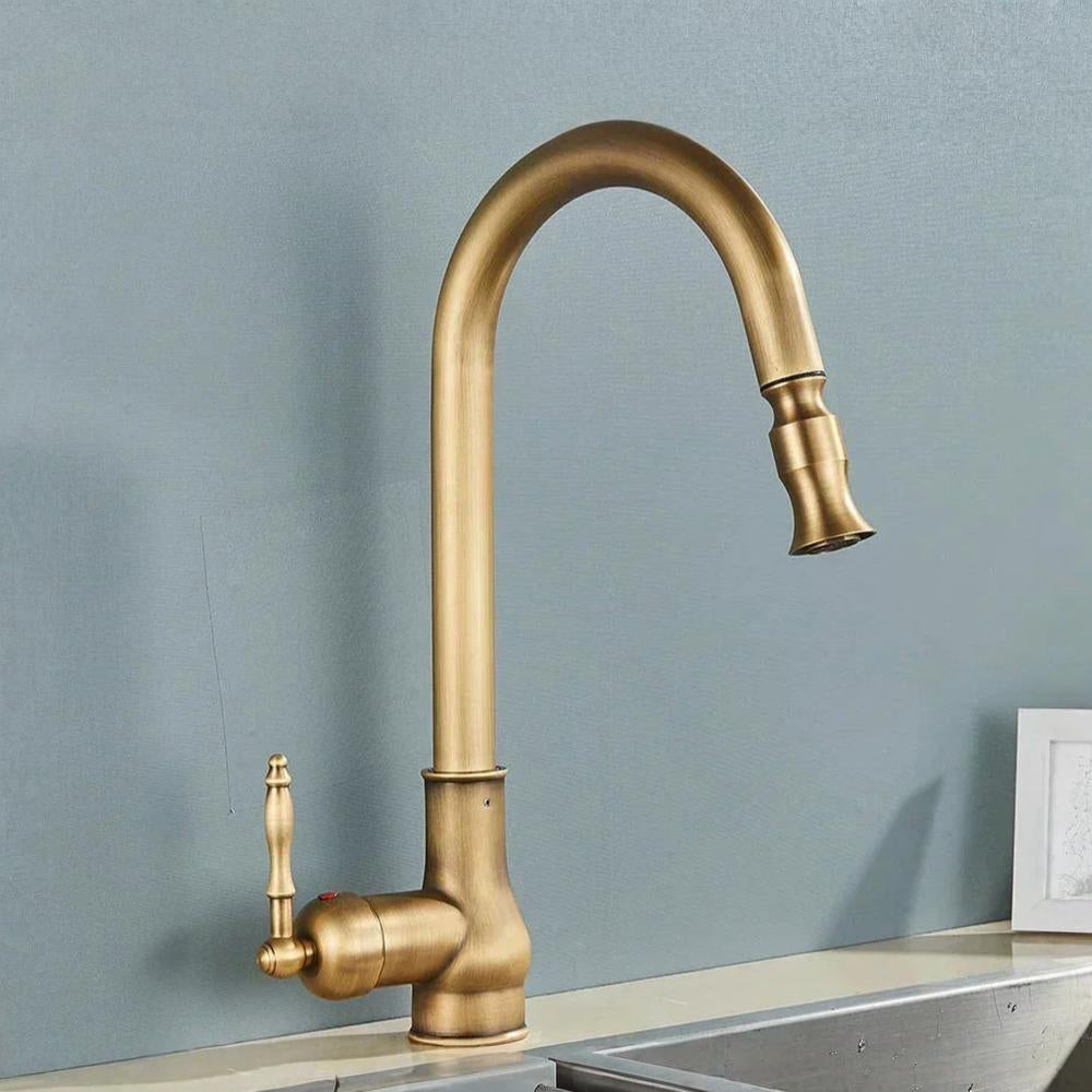 Vintage Brass Kitchen Faucet With Swivel Spout For Sinks | Temsk