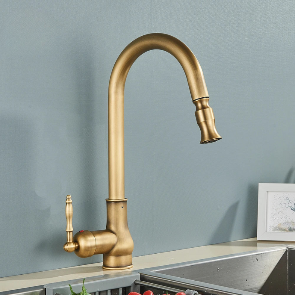Vintage Brass Kitchen Faucet With Swivel Spout For Sinks | Temsk