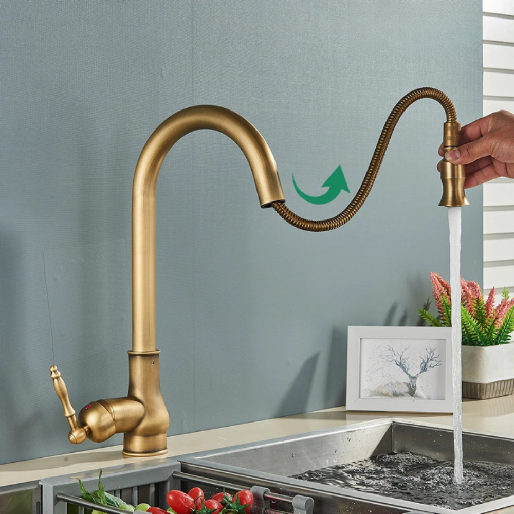 Vintage Brass Kitchen Faucet With Swivel Spout For Sinks | Temsk