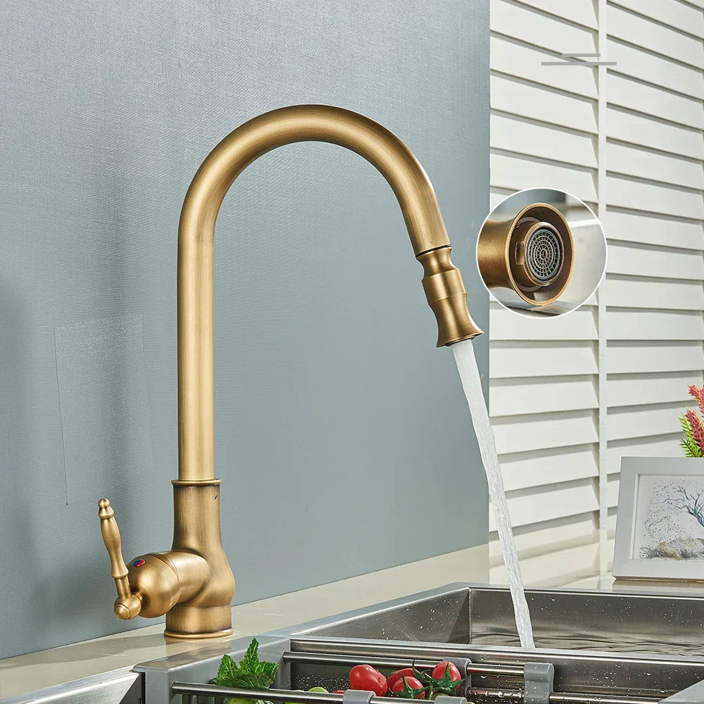 Vintage Brass Kitchen Faucet With Swivel Spout For Sinks | Temsk