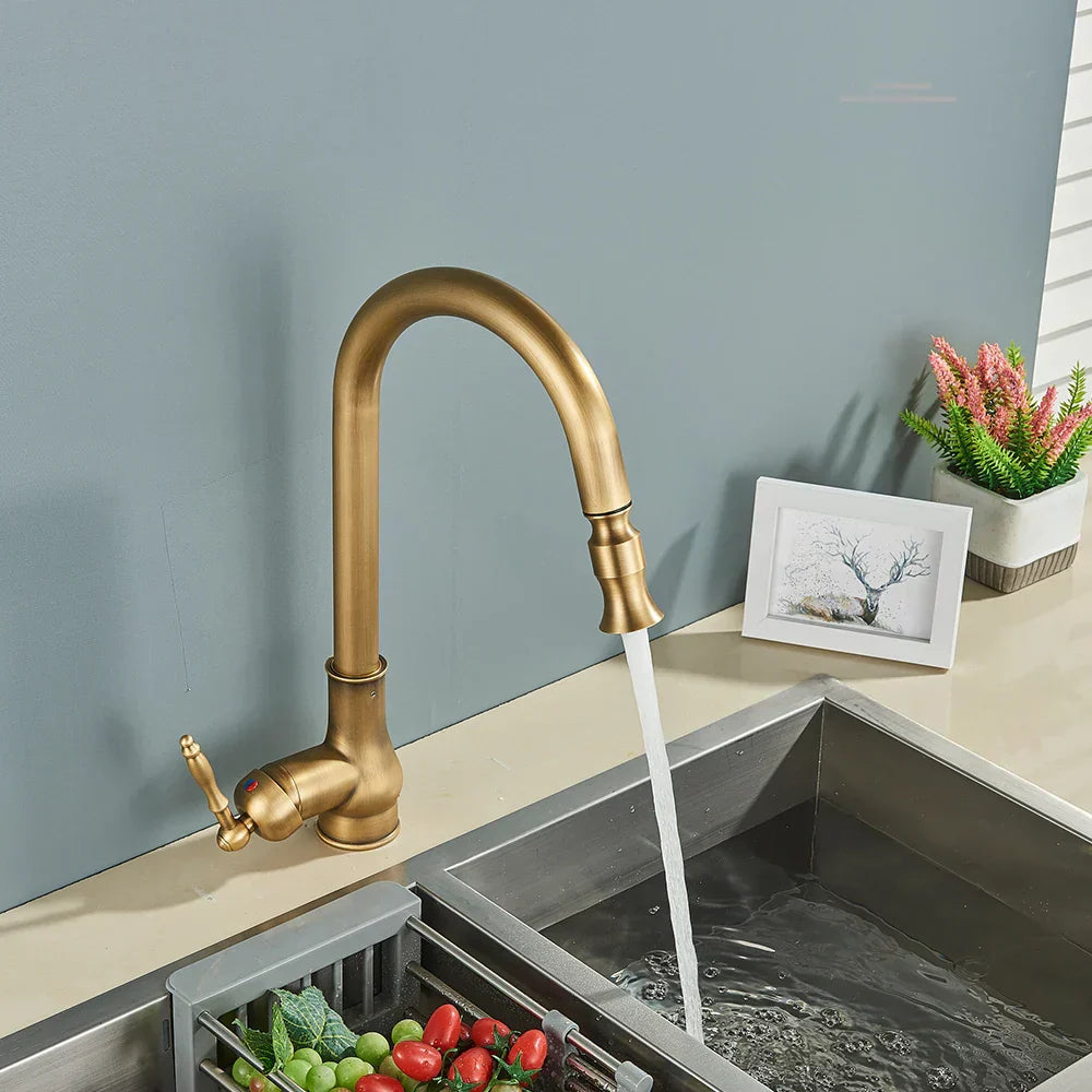Vintage Brass Kitchen Faucet With Swivel Spout For Sinks | Temsk