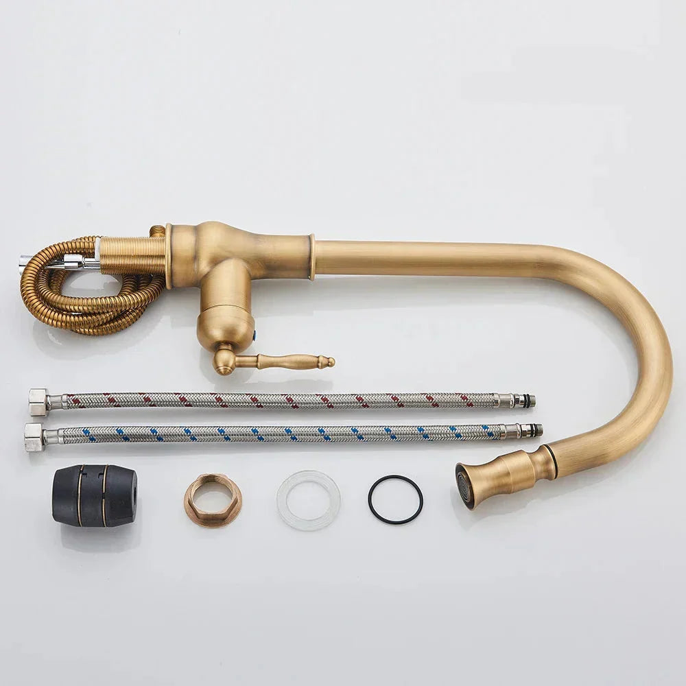 Vintage Brass Kitchen Faucet With Swivel Spout For Sinks | Temsk