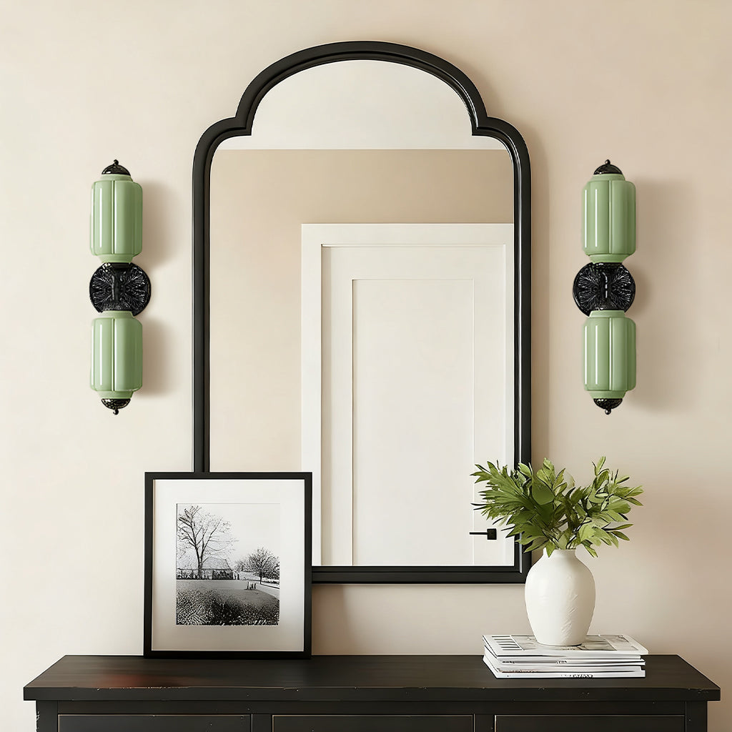 Vintage art deco mælkeglas væglampe til badeværelse | Temsk