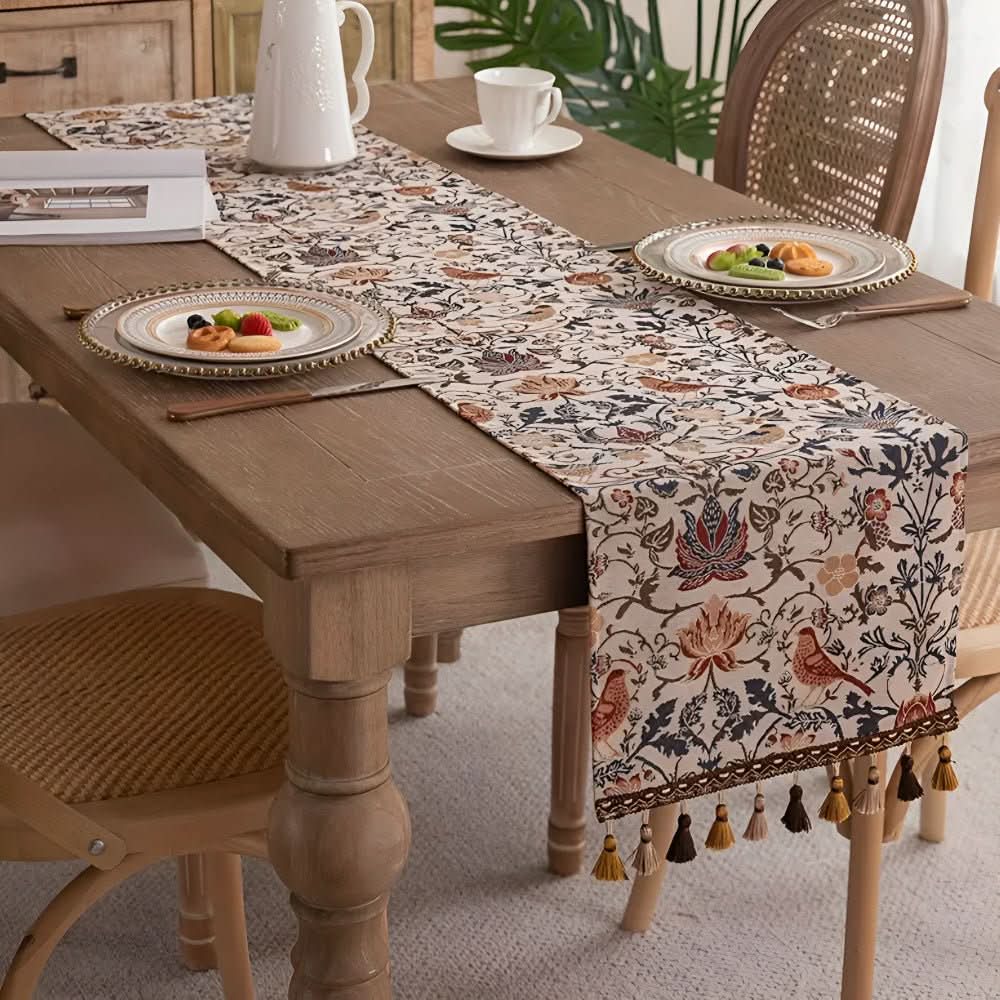 Heritage Looms Elegant Table Runner With Floral And Bird Motif | Temsk