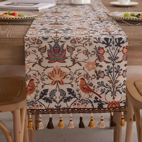 Heritage Looms Elegant Floral And Bird Motif Table Runner | Temsk