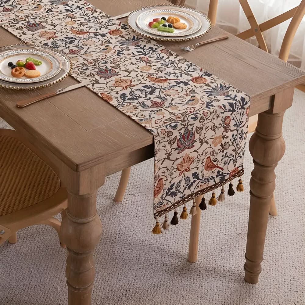 Heritage Looms Elegant Table Runner With Floral And Bird Motif | Temsk