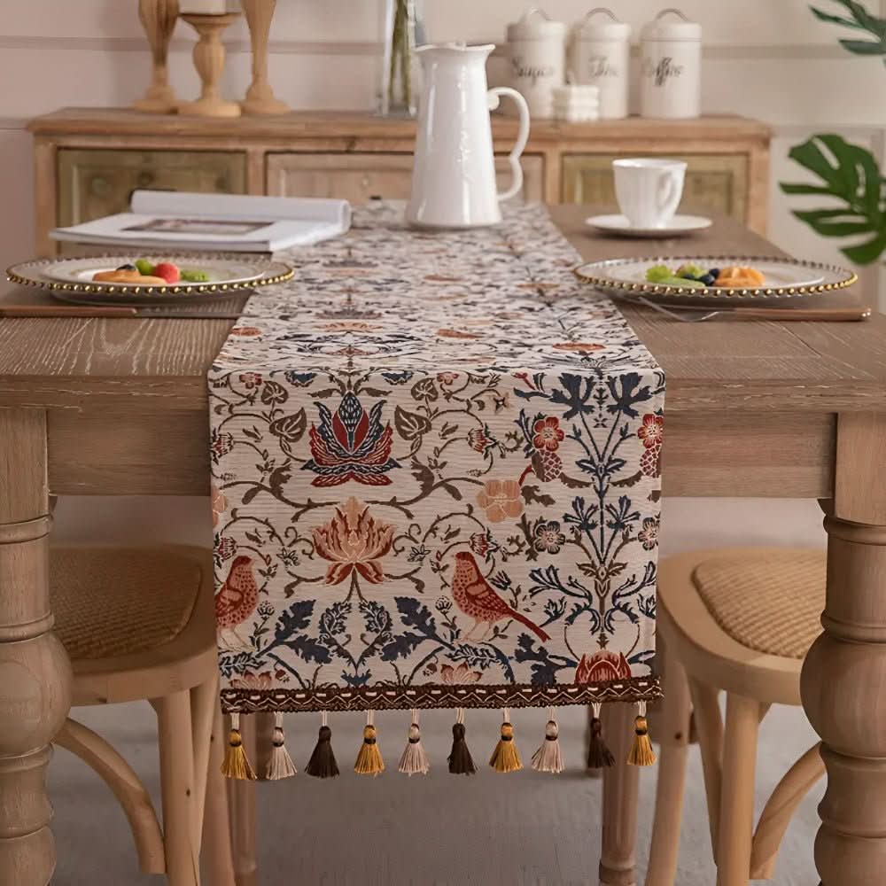 Heritage Looms Elegant Table Runner With Floral And Bird Motif | Temsk